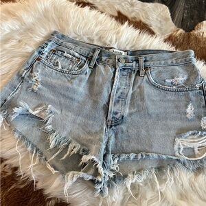 Agolde Ripped Light Blue Jean Shorts